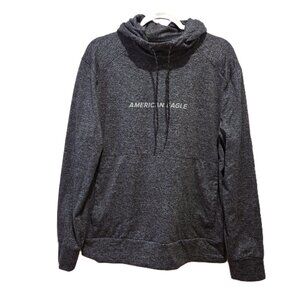 American Eagle Hoodie Sweatshirt Heather Gray Active Wear Spell Out Men's Medium